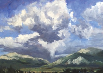 clouds over the collegiate range, colorado, oil painting by dawn chandler