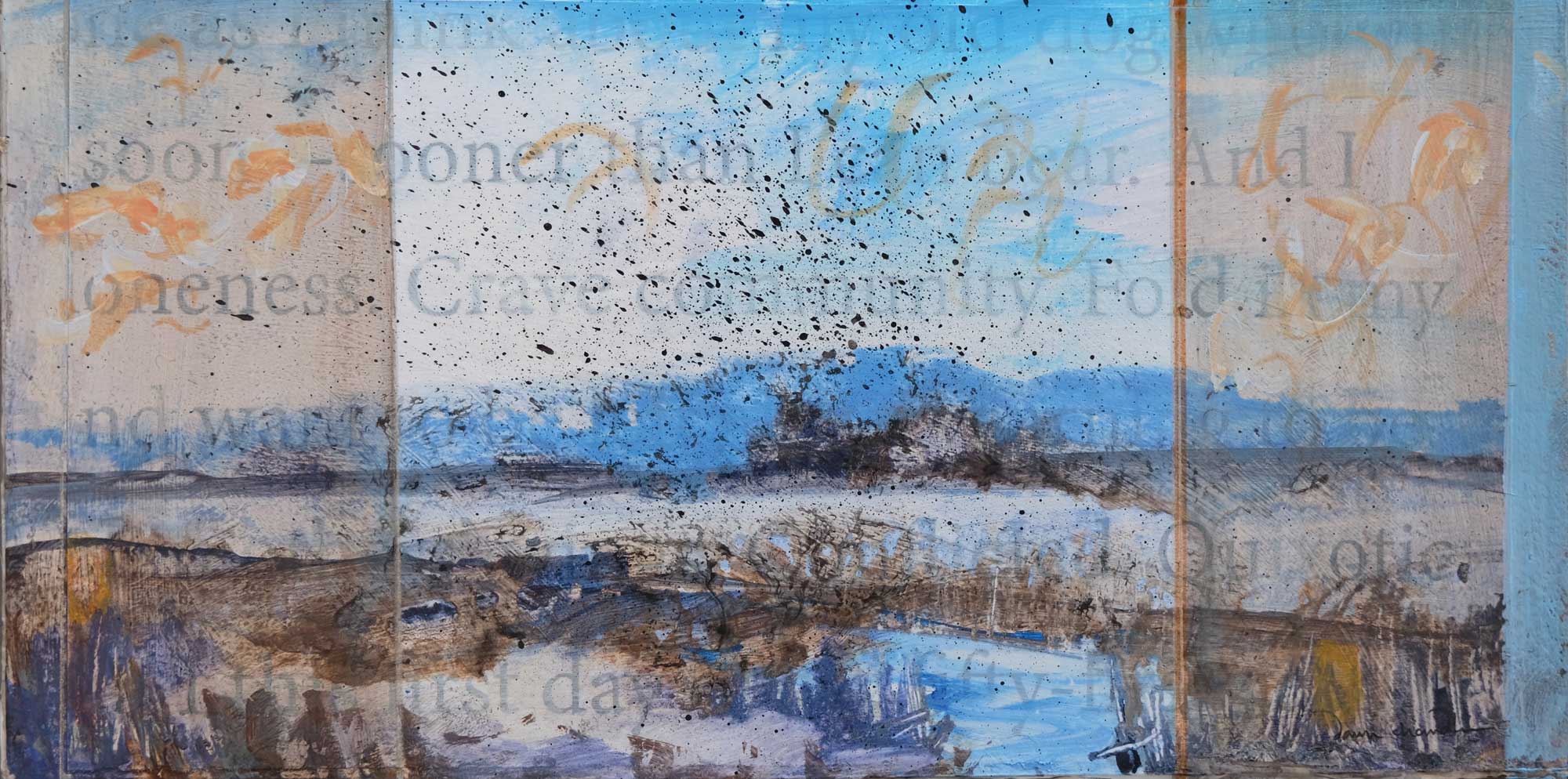 'finding community' ~ by dawn chandler ~ mixed media on panel ~ 6" x 12"