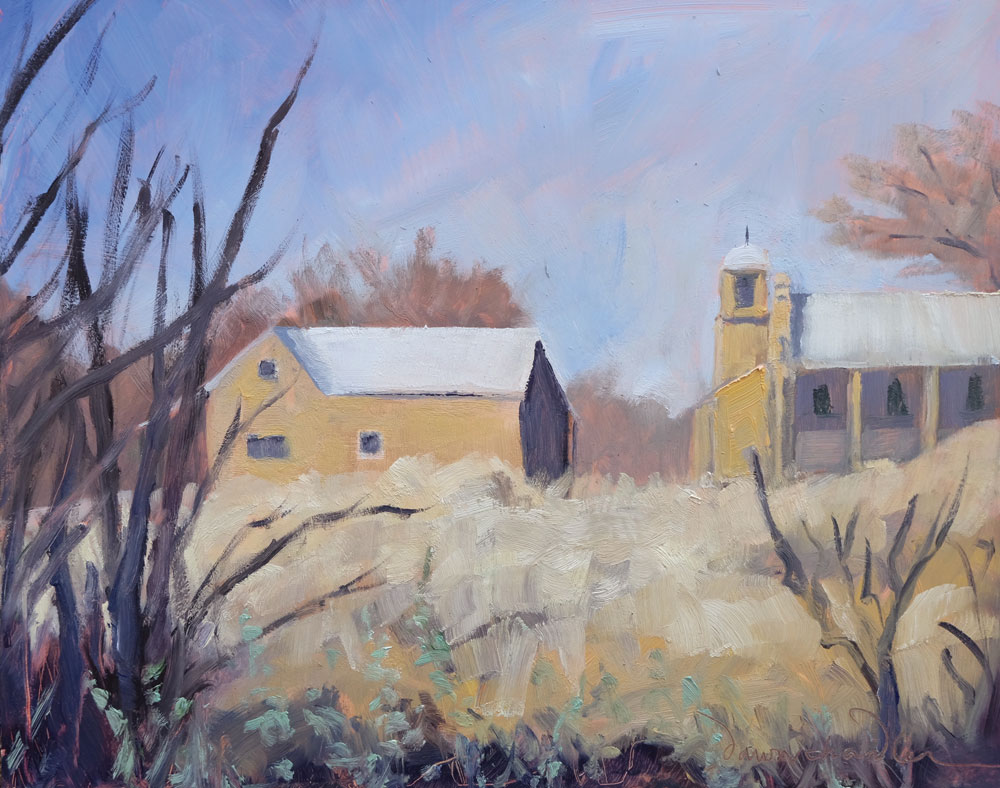 Midwinter Lamy New Mexico, en plein air oil painting by artist Dawn Chandler