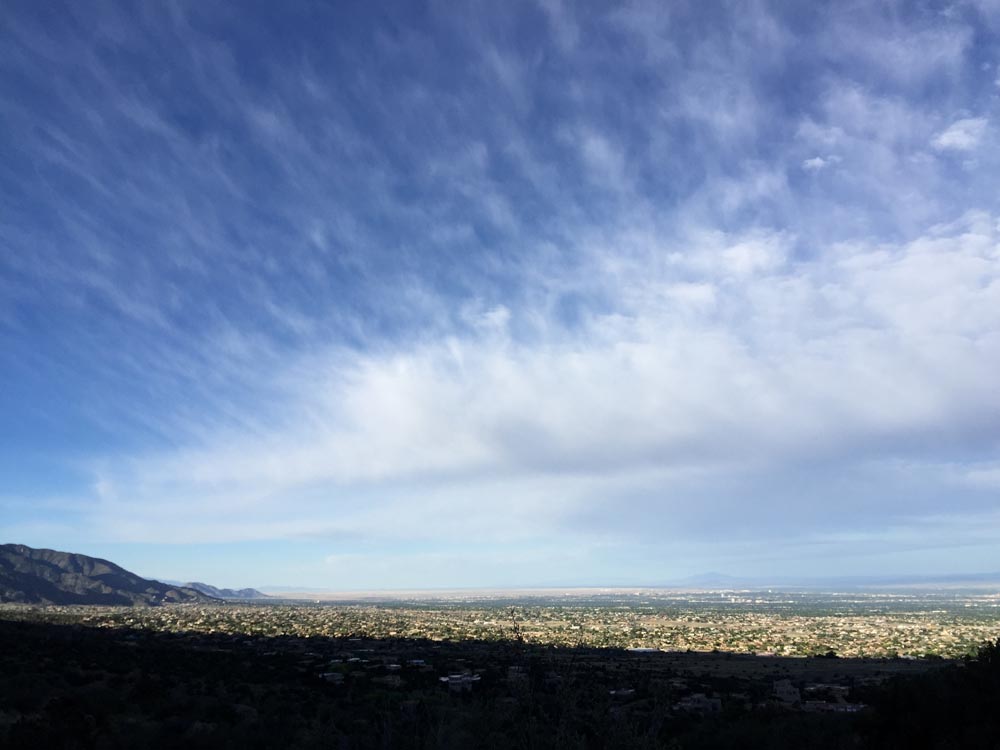 early morning view of albuquerque from la cueva picnic site — photo by dawn chandler