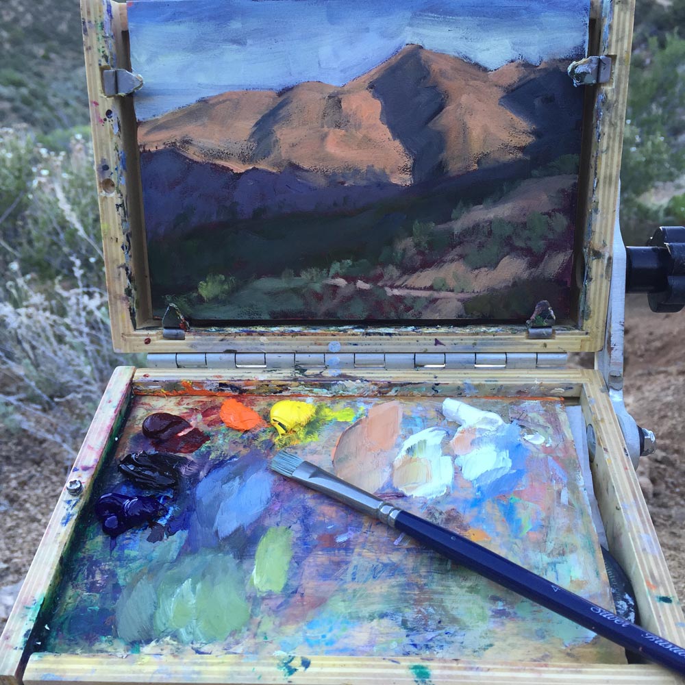 dawn chandler early morning plein air painting along albuquerque's la luz trail