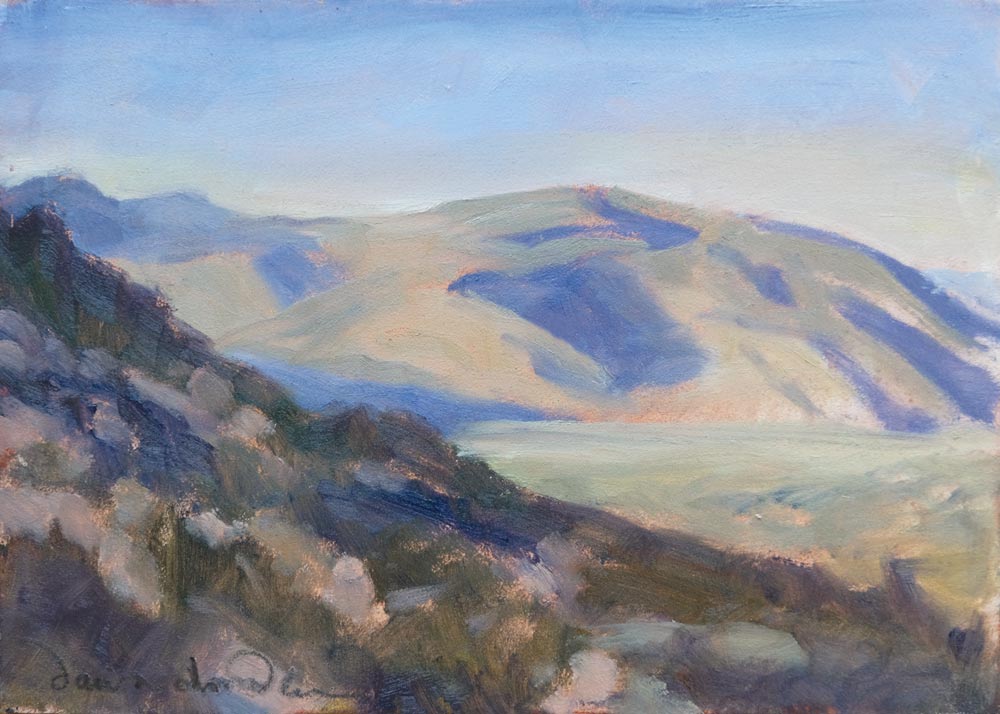 morning across albuquerque from la cueva, plein air oil painting by artist dawn chandler