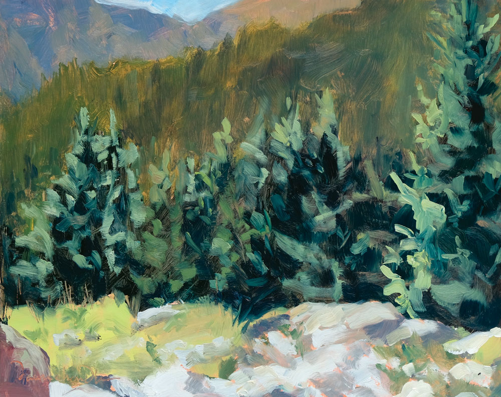 above ravens ridge trail, plein air new mexico landscape painting by artist dawn chandler