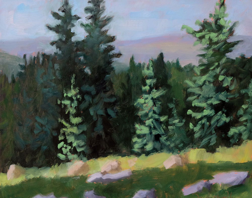 illuminated by morning light , plein air new mexico landscape painting by artist dawn chandler