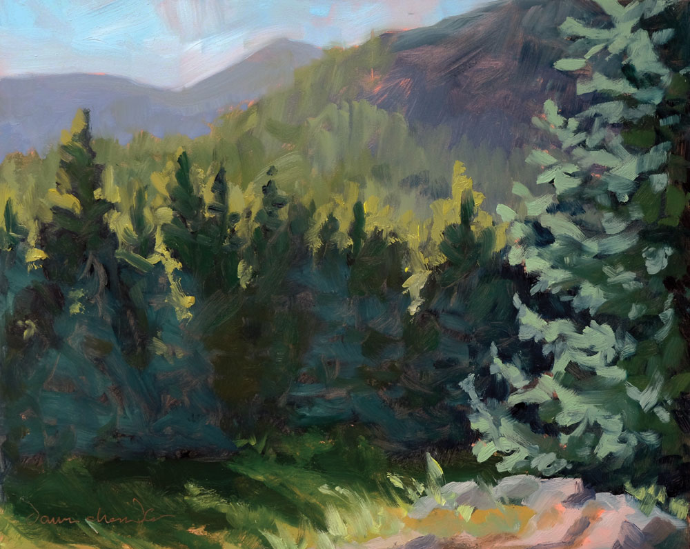 the view from our perch, plein air new mexico landscape painting by artist dawn chandler