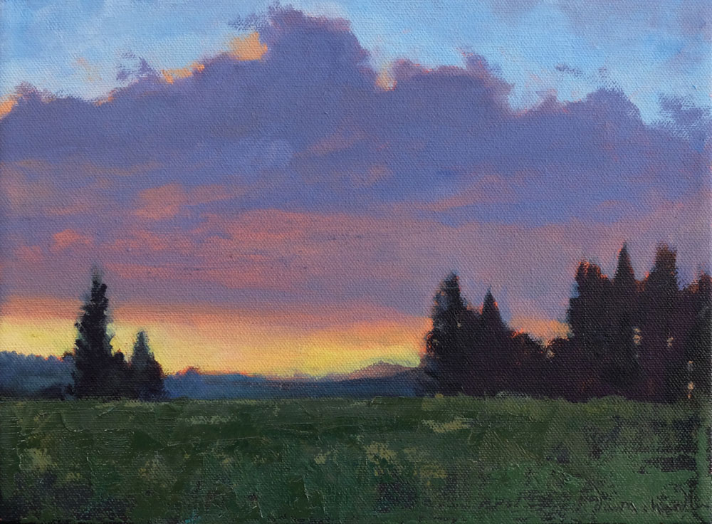 apache springs sunset, philmont, oil landscape painting by santa fe artist dawn chandler