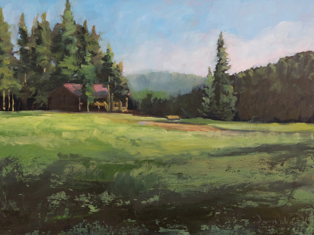 early morning light at beaubien, philmont, oil landscape painting by santa fe artist dawn chandler