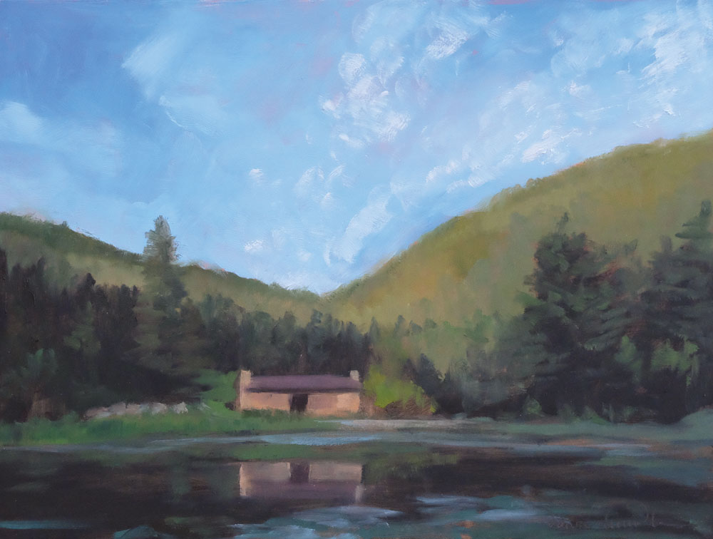july morning, crater lake camp, philmont, oil landscape painting by santa fe artist dawn chandler