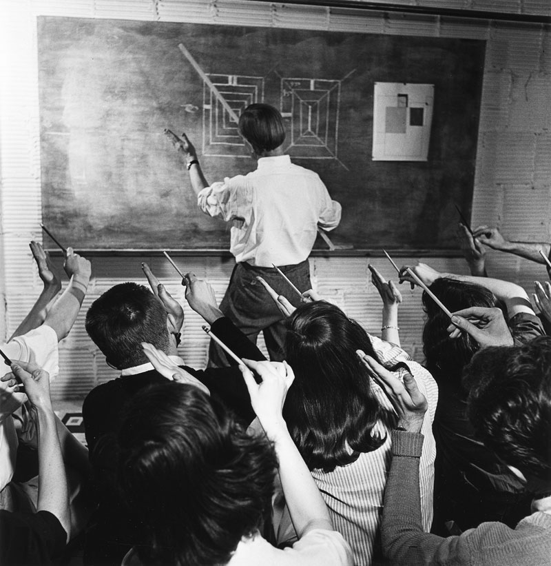 santa fe artist dawn chandler's creative change - vintage photo of josef albers making a point c. 1946