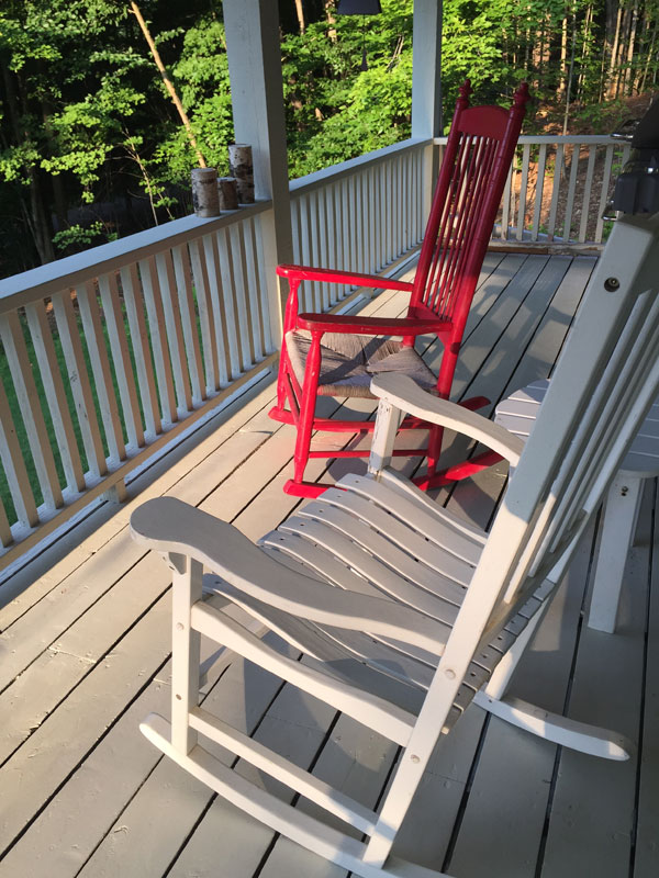 One of my favorite morning spots — a dear friend's porch in Stowe, Vermont. Photo by Santa Fe artist Dawn Chandler