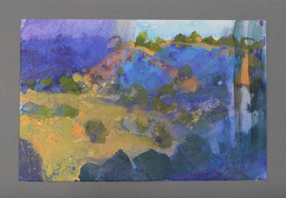A contemporary landscape painting of the Galisteo Basin by artist Dawn Chandler