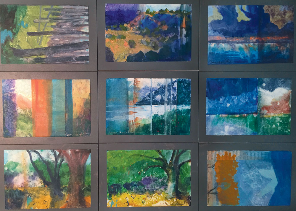 Several contemporary landscape paintings from artist Dawn Chandler's 60:30 Project
