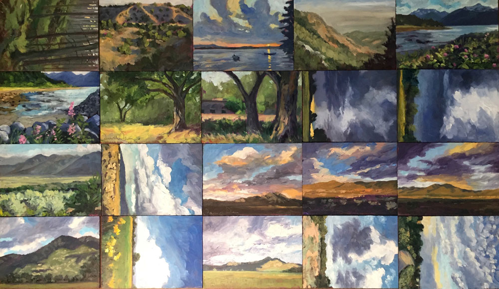 A selection of landscape paintings from artist Dawn Chandler's recent 60:30 Project