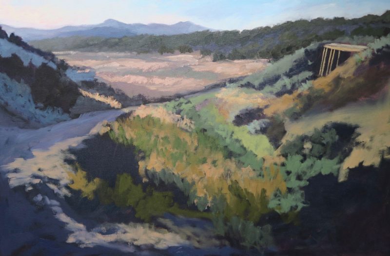 Phase five of Dawn Chandler's oil painting of a view along Santa Fe Rail Trail