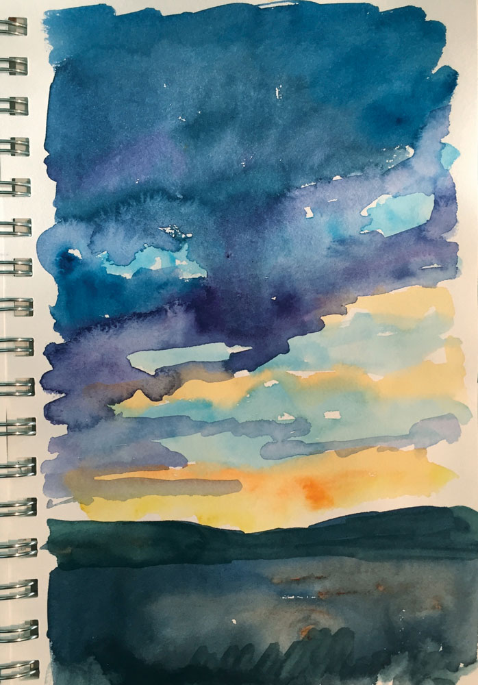 santa fe sunrise watercolor sketch by artist dawn chandler