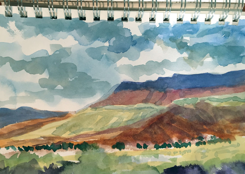 new mexico mesa watercolor sketch by artist dawn chandler