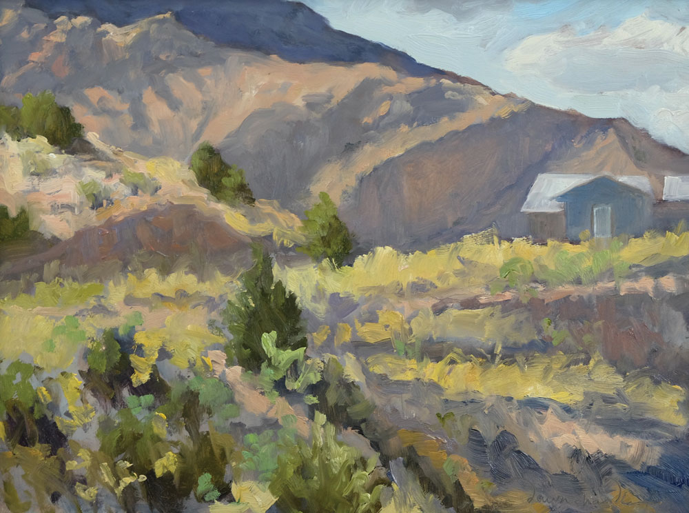 Dawn Chandler completed plein air painting of view in Dixon, New Mexico