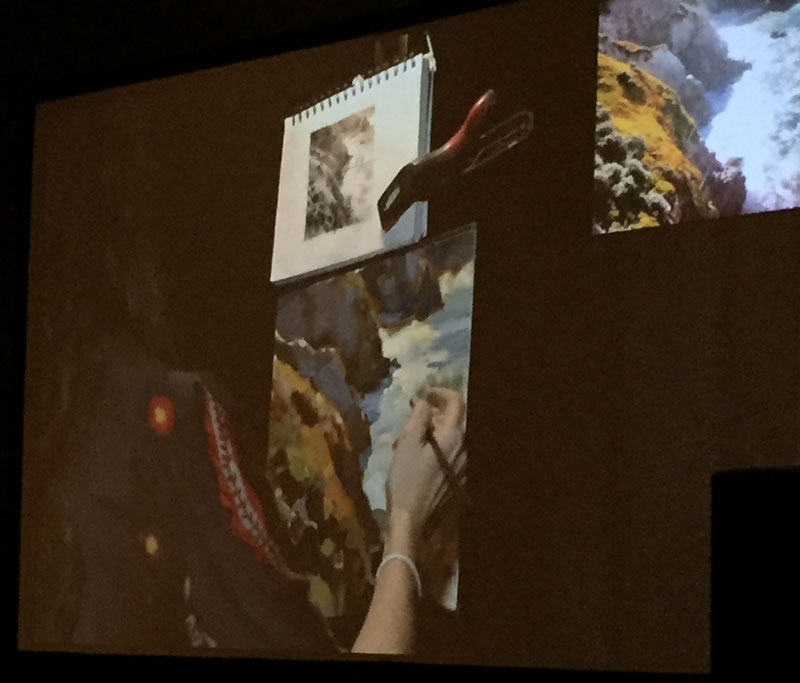 a close up of the demo screens during artist kathleen hudson's demonstration at the plein air painting convention and expo, better known as PACE18