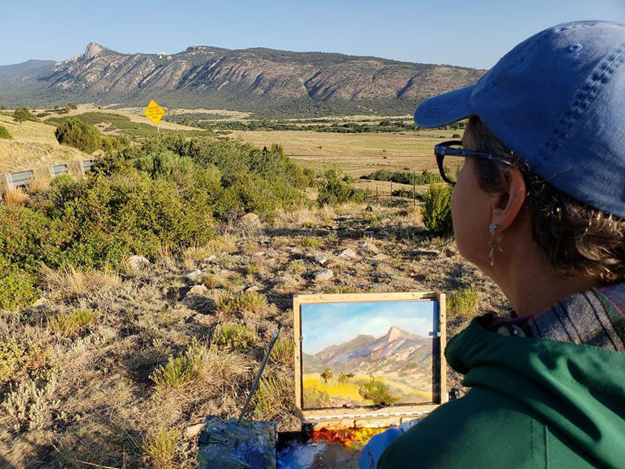 New Mexico painter Dawn Chandler plein air painting Philmont's Tooth of Time
