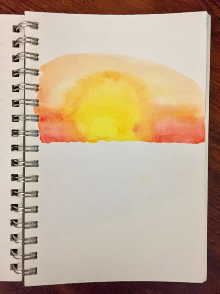 the beginnings of a watercolor of a philmont sunrise - by dawn chandler