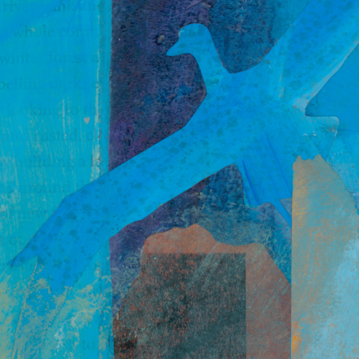 another crane detail in the painting They Lift Me - contemporary mixed media landscape painting celebrating the sandhill cranes by New Mexico artist Dawn Chandler