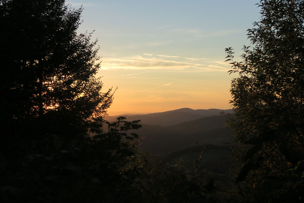 Sunset from Roundtop Shelter, Long Trail, Vermont, photo by artist Dawn Chandler