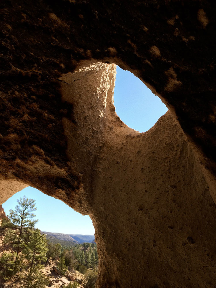 shadows and light as seen from within one of the ruins at Bandelier National Monument, as observed by artist Dawn Chandler