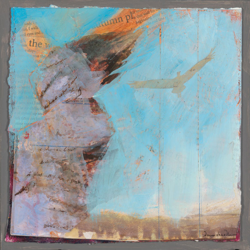 'Angels of the High Plains' - a mixed media painting featuring an angel dancing across the plains as a sandhill crane soars above - by artist Dawn Chandler.