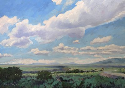 taos calling me home, new mexico big sky vista no. 3 - new mexico landscape painting in oil by santa fe artist dawn chandler