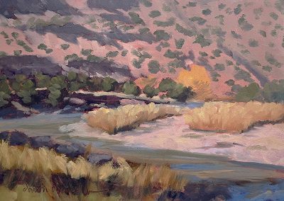 autumn color on the rio chama, i - original plein air new mexico landscape painting in oil by new mexico artist dawn chandler.