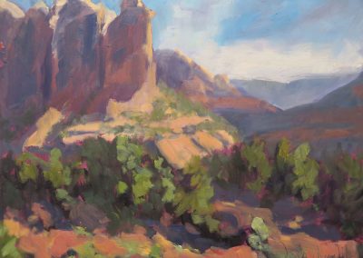 gazing at coffee pot rock - original arizona plein air oil landscape painting by artist dawn chandler
