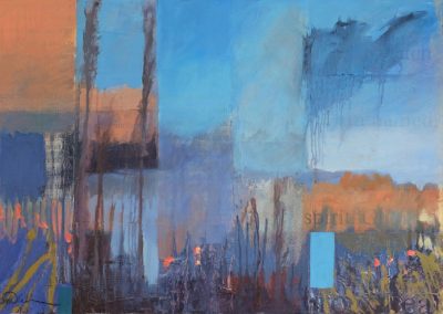 Spirits of the Winter Bosque - oil and mixed media contemporary abstract landscape painting by New Mexico artist Dawn Chandler
