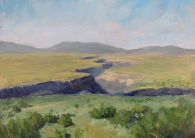 the view: taos' rio grande gorge, plein air oil landscape painting by artist dawn chandler