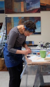 artist dawn chandler in her santa fe painting studio
