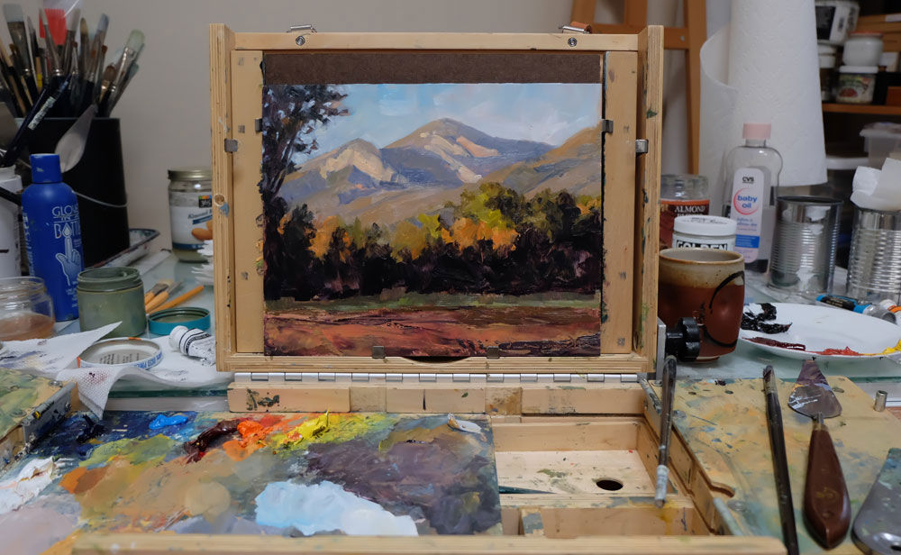 Fresh from the palette: Autumn Comes to Taos, oil painting by Dawn Chandler