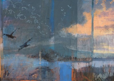 That Morning When We Discovered Flight - oil and mixed media contemporary abstract landscape painting by New Mexico artist Dawn Chandler