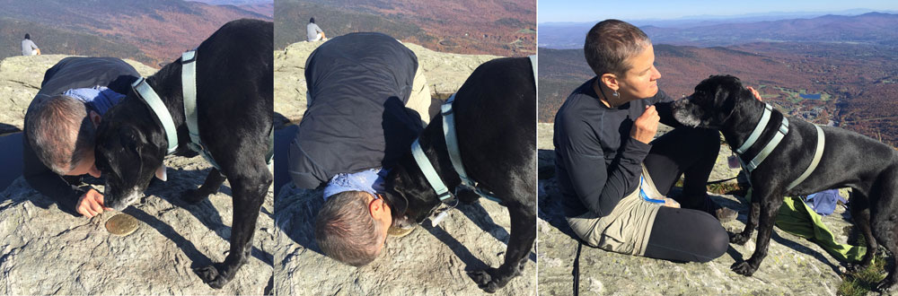 Artist Dawn Chandler and her sweet pup Wilson atop Mount Mansfield. Photo by Sylvie Vidrine.