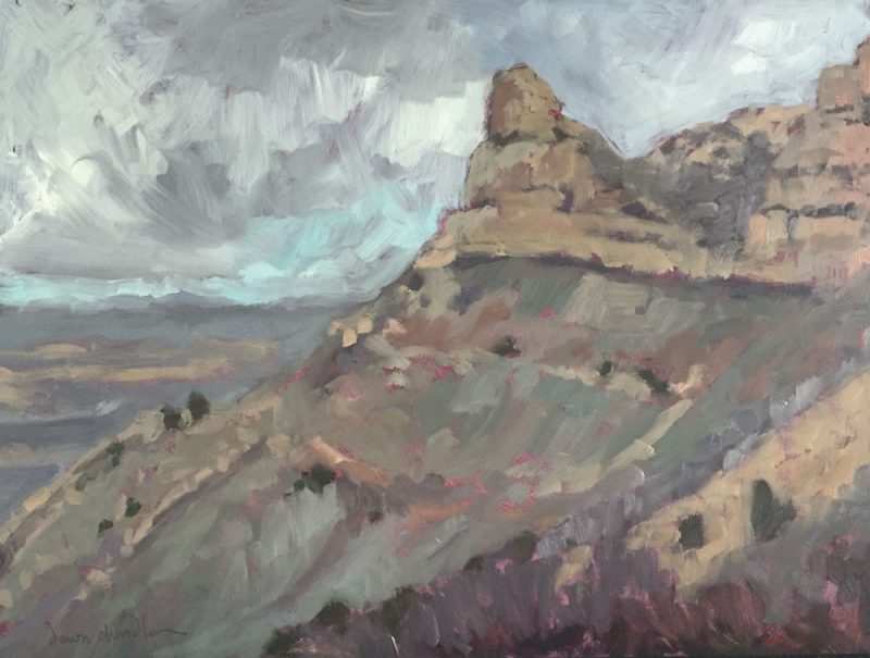 Mesa Verde Overcast Morning, oil landscape painting en plein air by Santa Fe artist Dawn Chandler