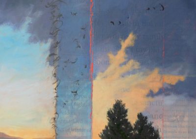 Wings Enfolding, Wings Expanding contemporary abstract textual landscape by New Mexico artist Dawn Chandler