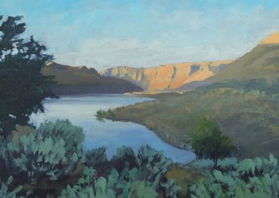 Evening Sets in Across Lake Owykee - Oregon - plein air oil painting by artist Dawn Chandler
