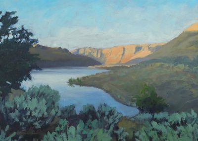 Evening Sets in Across Lake Owykee - Oregon - plein air oil painting by artist Dawn Chandler