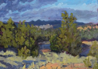 morning light, morning shadows - galisteo basin - new mexico oil painting landscape by santa fe artist dawn chandler