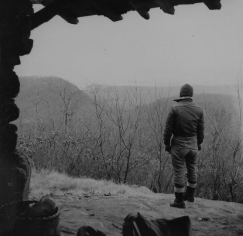 Artist Dawn Chandler's mother, Marion Chandler, looking off at an expansive view along the AT c. 1955 - photo taken by Stephen Chandler