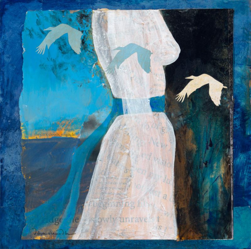 mixed media painting 'She Paused to Listen - They Were Coming Home Again' by artist Dawn Chandler