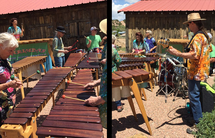 Live marimba music to enliven the remudding work on the Frenchy's Park labyrinth in Santa Fe. Photo by Dawn Chandler.