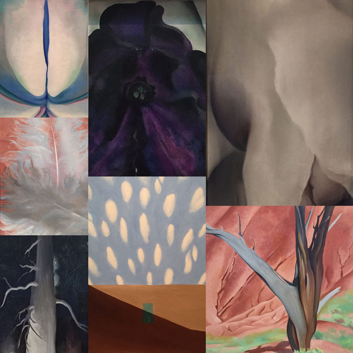 Dawn Chandler's digital grid of several Georgia OKeeffe paintings from the Georgia OKeeffe Museum in Santa Fe.