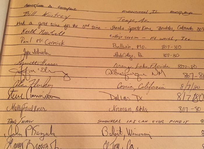 Another Philmont summer staff guestbook page c. 1980.