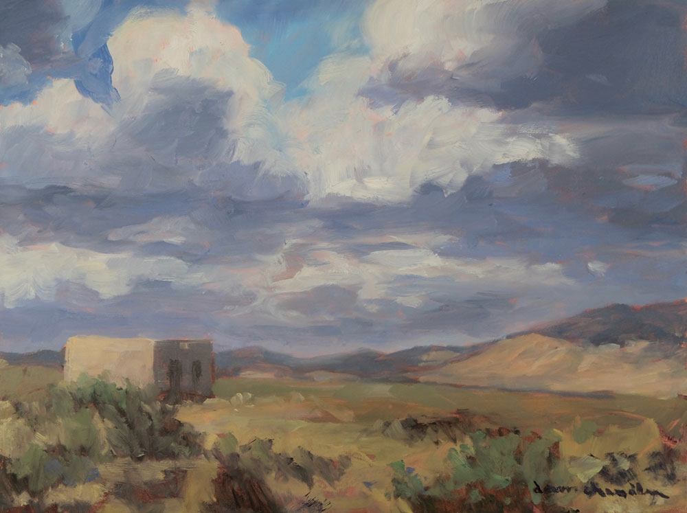 High Desert Homestead, Moreno Valley, New Mexico landscape painting by artist Dawn Chandler