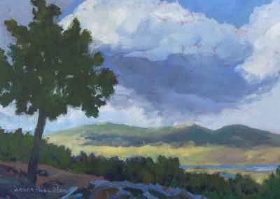 Moreno Valley Vista 5 - Can You Just Smell the Rain- New Mexico landscape oil painting by artist Dawn Chandler