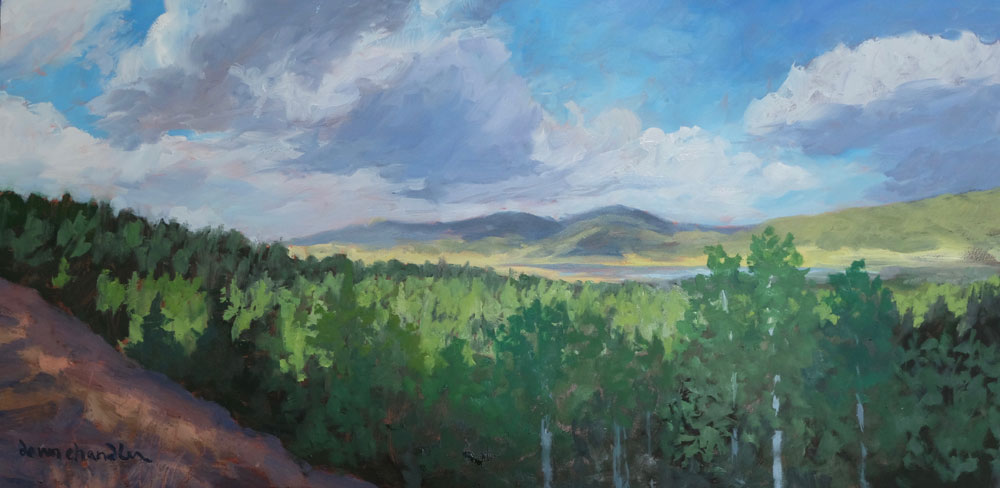 Peaceful Summer Evening, Moreno Valley, New Mexico landscape painting by artist Dawn Chandler